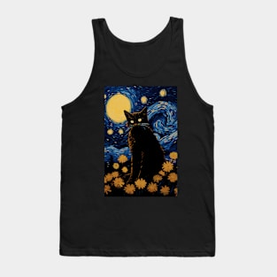 Sunflower Starry Night Cat Tank Top